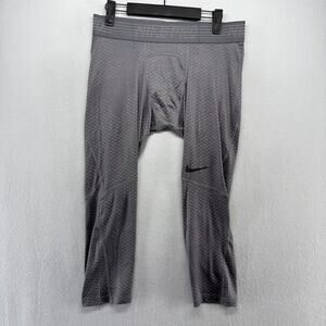 Nike Compression Pants Men's Large Gray Pro Geometric 3/4 Length Tights Training